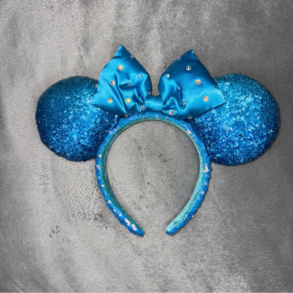 Disney Blue Glitter Minnie Mouse Ears Headband